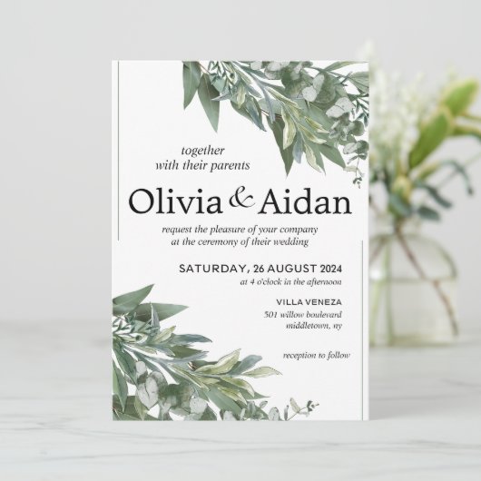 Eucalyptus Faire-part de mariage de verdure rustiq (Debout devant)