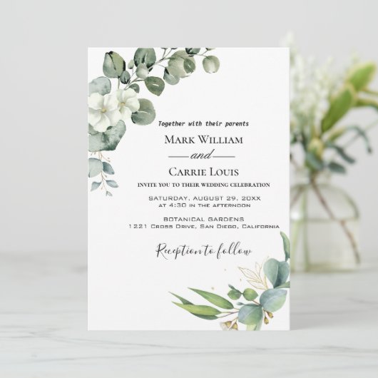 Eucalyptus Faire-part de mariage de verdure rustiq (Debout devant)
