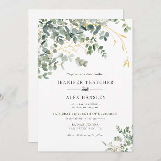 Eucalyptus Faire-part de mariage moderne (Devant / Derrière)