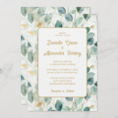Eucalyptus Faire-part de mariage or Aquarelle (Devant / Derrière)