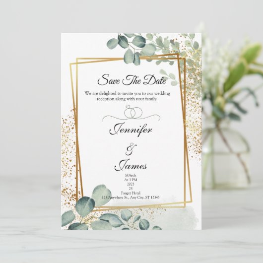 Eucalyptus Faire-part de mariage or vert (Debout devant)