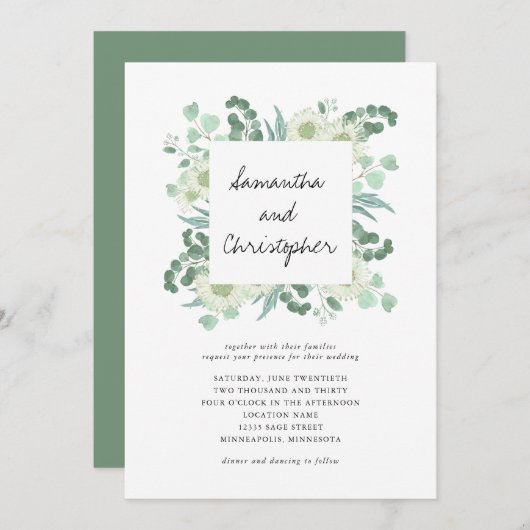 Eucalyptus Faire-part de mariage végétale (Devant / Derrière)