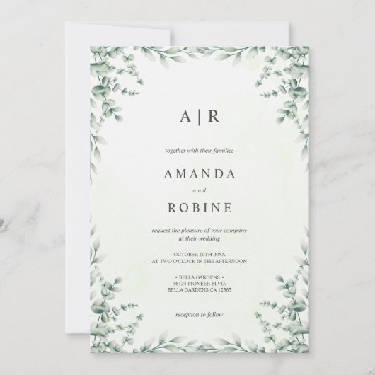 Eucalyptus Faire-part de mariage verdoyant (Devant)