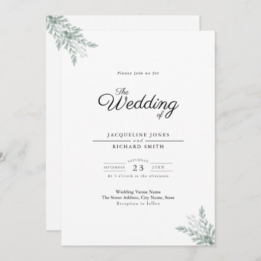 Eucalyptus Faire-part de mariage vert (Devant / Derrière)