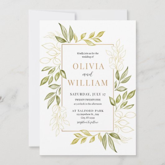 Eucalyptus faire-part de mariage, vert imprimable (Devant)