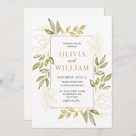 Eucalyptus faire-part de mariage, vert imprimable (Devant / Derrière)