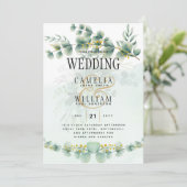 Eucalyptus Faire-part de mariage Vert moderne Or (Debout devant)