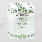Eucalyptus Faire-part de mariage Vert moderne Or (Devant / Derrière)