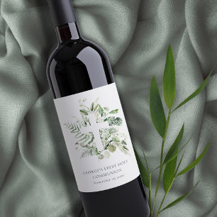 Eucalyptus Fern Foliage Cross Eerste Heilige Commu Wijn Etiket