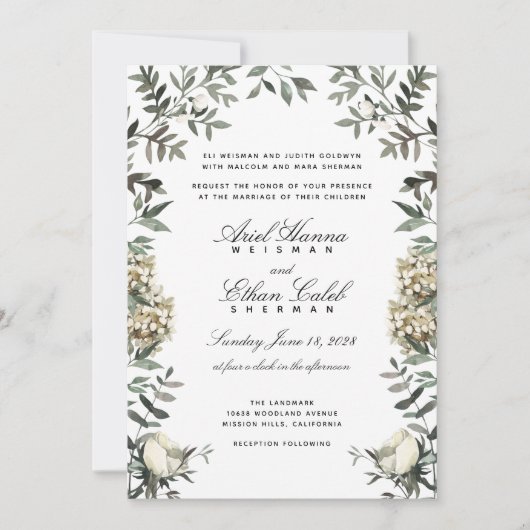 Eucalyptus Ferns White Flowers Archway Wedding Kaart (Voorkant)