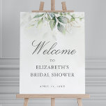 Eucalyptus Fête des mariées Affiche de bienvenue<br><div class="desc">Belle enseigne de bienvenue de douche nuptiale avec l'aquarelle eucalyptus et feuilles d'or.</div>