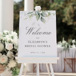 Eucalyptus Fête des mariées Affiche de bienvenue<br><div class="desc">Belle enseigne de bienvenue de douche nuptiale avec l'aquarelle eucalyptus et feuilles d'or.</div>