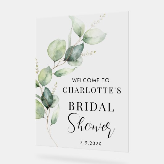 Eucalyptus Fête des mariées Script Bienvenue (Angle)