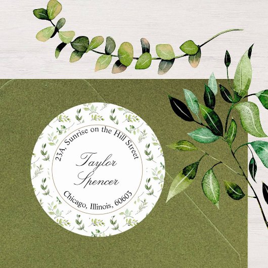 Eucalyptus Feuille Étiquette de adresse rond