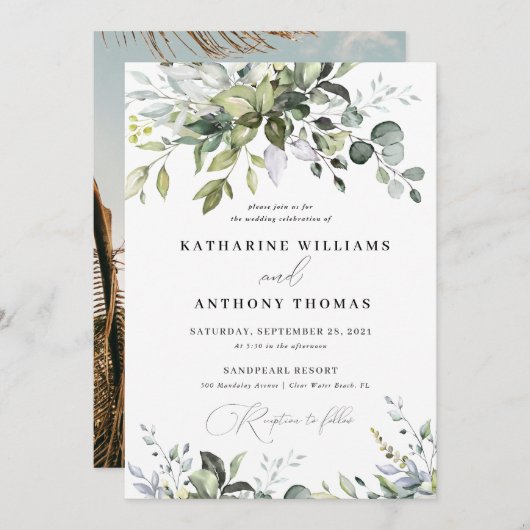 Eucalyptus Feuille Faire-part de mariage (Devant / Derrière)