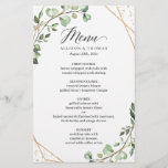 Eucalyptus Feuille Géométrique Mariage Dîner Menu<br><div class="desc">Mariage de menu Eucalyptus Feuille Gold Geometry Frame Modèle de menu. Pour plus de personnalisation,  cliquez sur le lien "customiser plus" et utilisez notre outil de conception pour modifier ce modèle. Si vous avez besoin d'aide ou d'articles correspondants,  veuillez me contacter.</div>