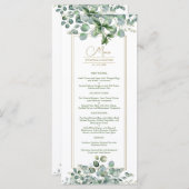 Eucalyptus Feuille Gold Sage Green Mariage Menu (Devant / Derrière)