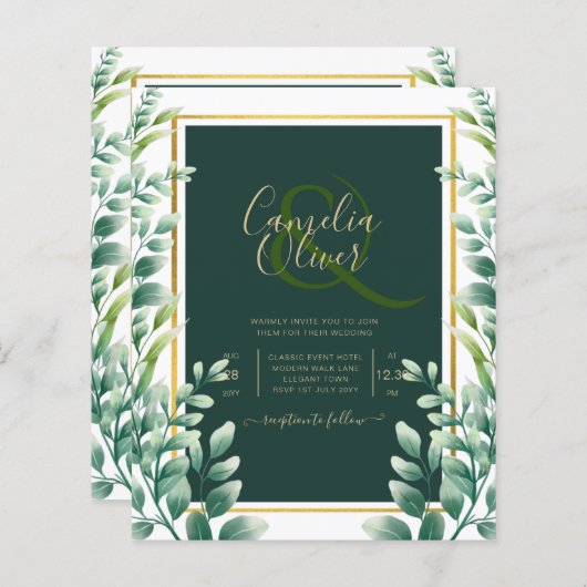Eucalyptus Feuille MARIAGE OR QR CODE INVITATION R (Devant / Derrière)
