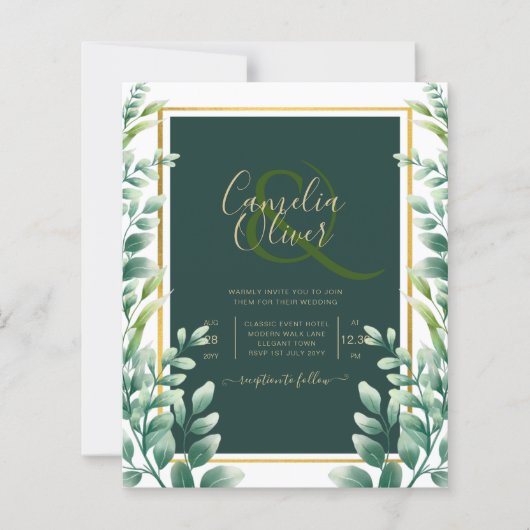 Eucalyptus Feuille MARIAGE OR QR CODE INVITATION R (Devant)