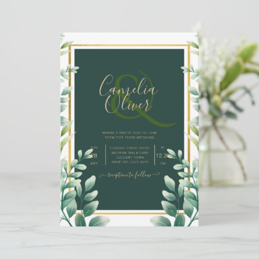 Eucalyptus Feuille MARIAGE OR QR CODE INVITATION R (Debout devant)