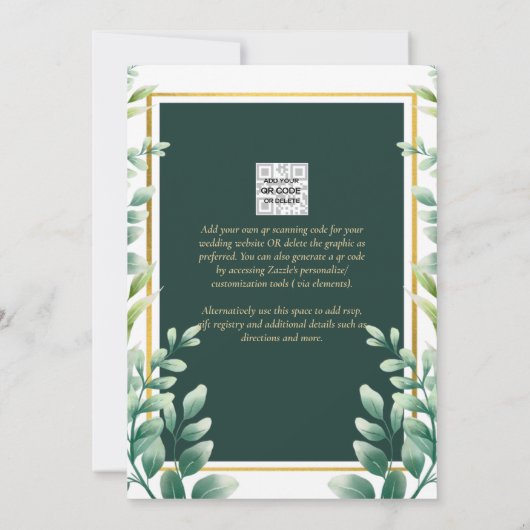 Eucalyptus Feuille MARIAGE OR QR CODE INVITATION R (Dos)