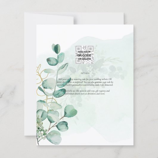 Eucalyptus Feuille Mariage vert QR CODE Moderne (Dos)