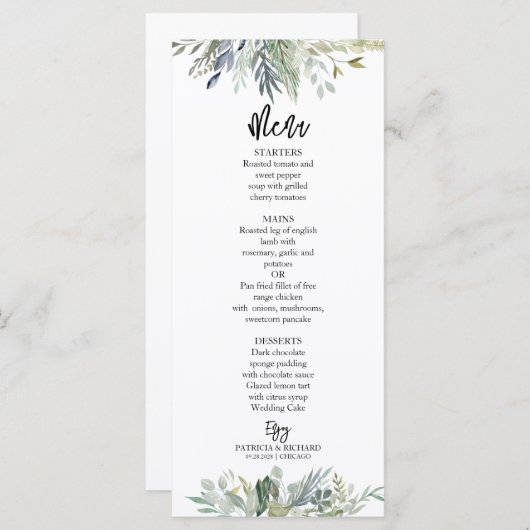 Eucalyptus Feuille Menu Mariage (Devant / Derrière)