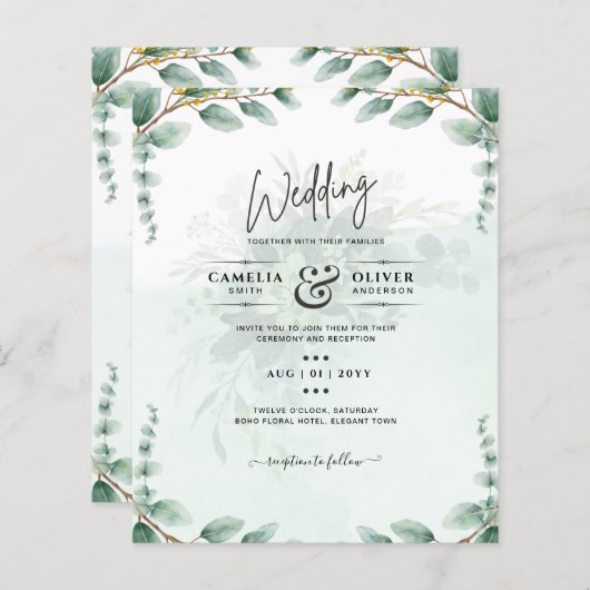 Eucalyptus Feuille OR MARIAGE QR CODE BUDGET (Devant / Derrière)