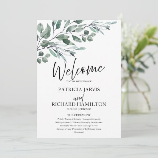 Eucalyptus Feuille Programmes de mariage vert (Debout devant)