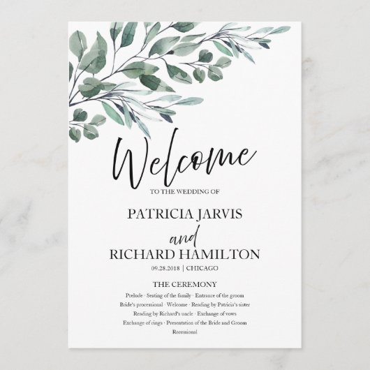 Eucalyptus Feuille Programmes de mariage vert (Devant)