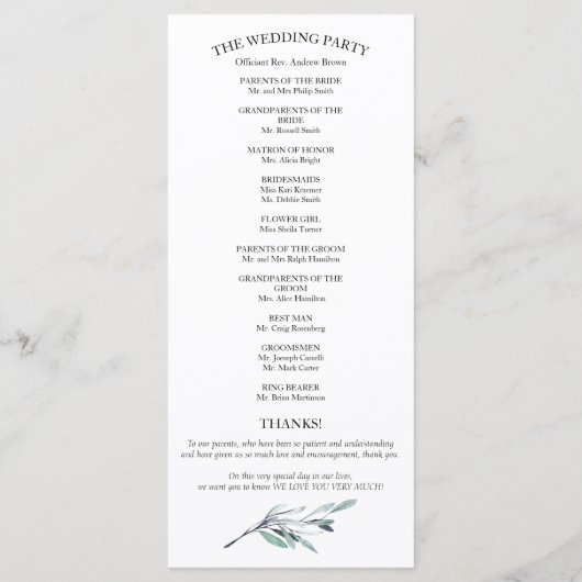 Eucalyptus Feuille Programmes de mariage vert 4x9 (Dos)