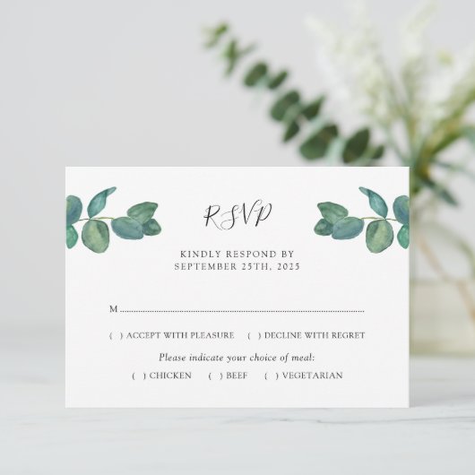 Eucalyptus Feuille Watercolor Wedding RSVP (Debout devant)