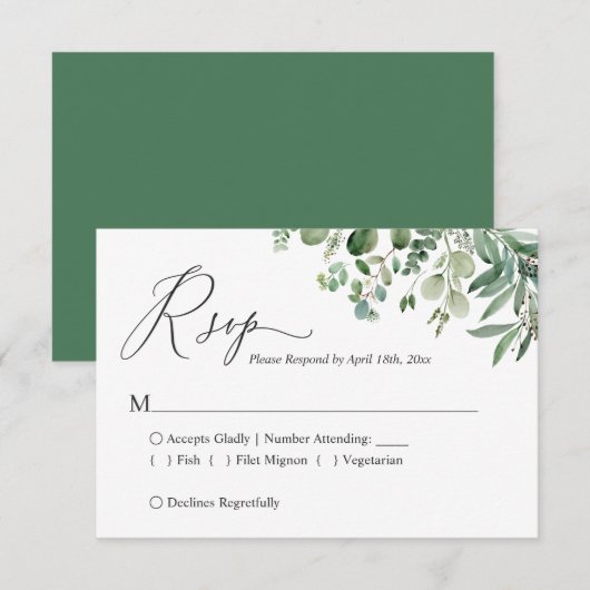 Eucalyptus Feuilles de verdure carte RSVP mariage (Devant / Derrière)
