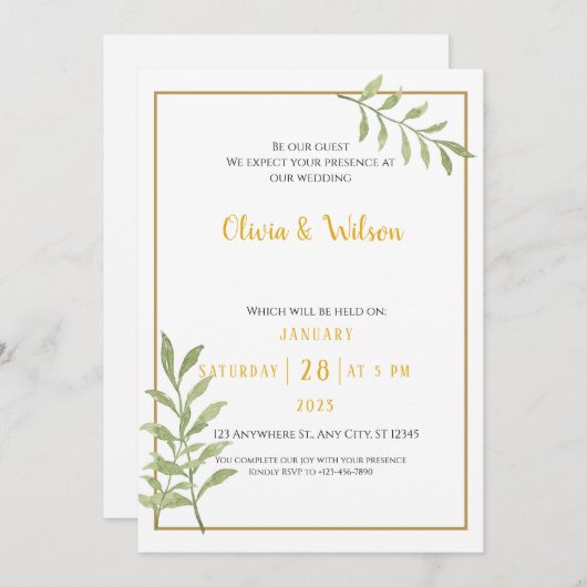 Eucalyptus Feuilles verts Faire-part de mariage mi (Devant / Derrière)