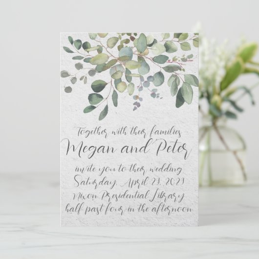 Eucalyptus Fine Art Calligraphy Style Weddenschap Kaart (Staand voorkant)