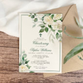 Eucalyptus Fleurs blanches Christening Invitation