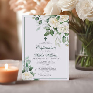 Eucalyptus Fleurs blanches Confirmation Invitation