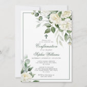 Eucalyptus Fleurs blanches Confirmation Invitation (Devant)
