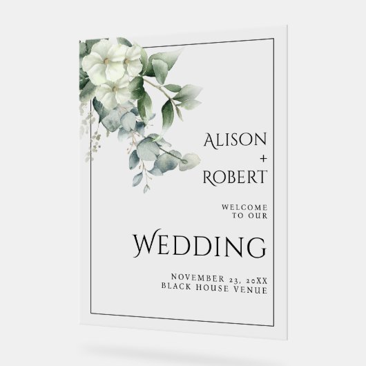 Eucalyptus, fleurs blanches frontière mariage BIEN (Angle)