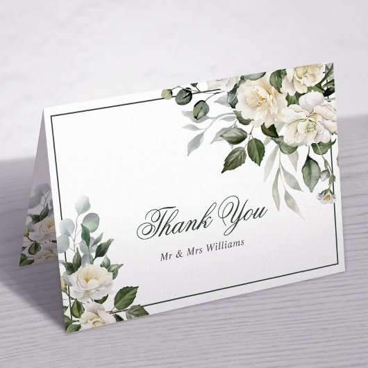 Eucalyptus Fleurs blanches Mariage Carte de remerc