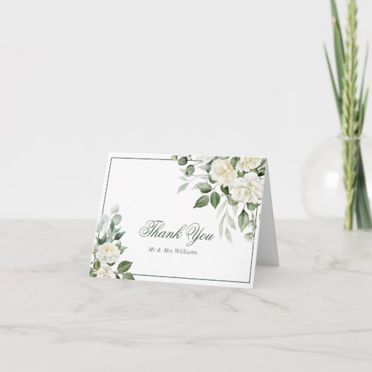 Eucalyptus Fleurs blanches Mariage Carte de remerc (Devant)