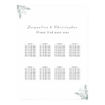 Eucalyptus Floral 8 Table Wedding Seding Chart