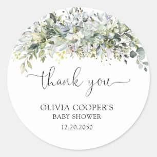 Eucalyptus Floral Baby shower Ronde Sticker