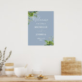 Eucalyptus Floral Dusty Blue Mariage Affiche de bi (Cuisine)