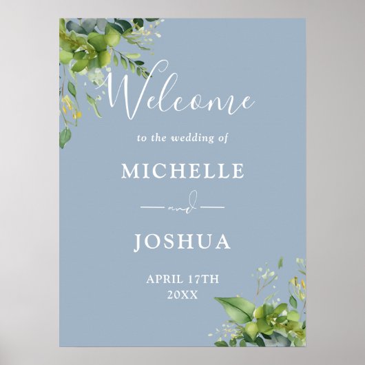 Eucalyptus Floral Dusty Blue Mariage Affiche de bi (Devant)