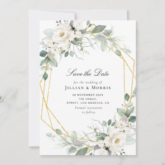 eucalyptus floral enregistrer la date invitation (Devant)