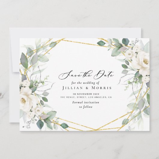 eucalyptus floral enregistrer la date invitation (Devant)