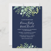Eucalyptus Floral Faire-part de mariage Navy (Devant)