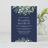 Eucalyptus Floral Faire-part de mariage Navy (Debout devant)