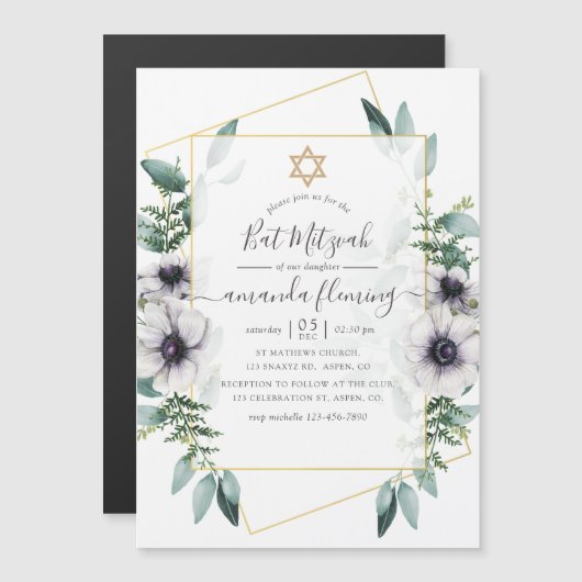 Eucalyptus Floral Geometric Bat Mitzvah Magnetische Uitnodiging (Voorkant / Achterkant)